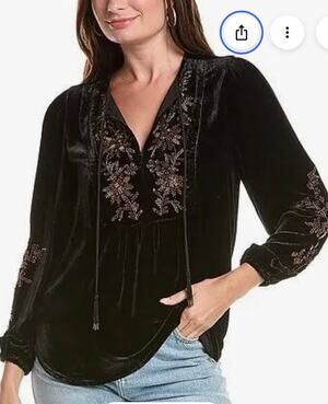Johnny Was Dark Chocolate Velvet Beaded Prairie Blouse